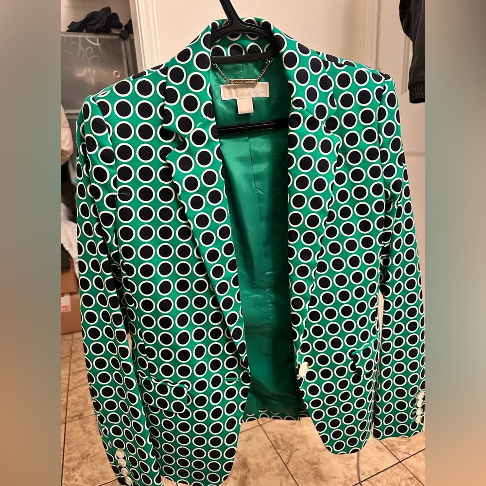 Michael Kors Women's Green & Black Blazer w/Polka Dot Print, Size 0